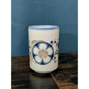 Floral Decorative Cup Vase Blue Gray Flowers 4"